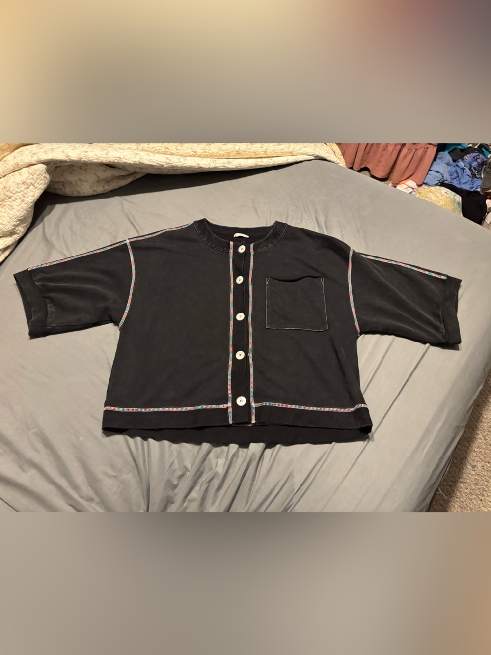 JODIFL Black Top with Multicolor Contrast Stitching XL